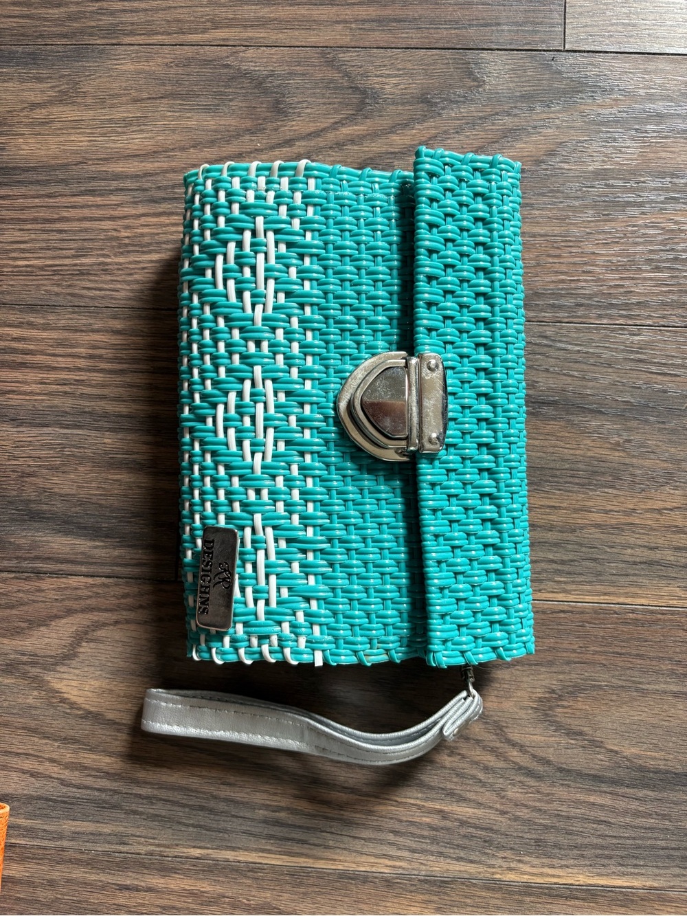 Woven Teal Wristlet Clutch with Silver Accent